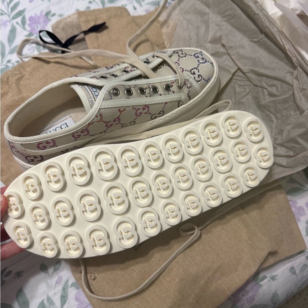 Gucci Beige Platform Sneakers - Picture 2 of 5